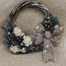 Вінок новорічний з рогози та литої хвої d-35 см